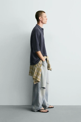 Поло Relaxed Fit из структурного трикотажа с эффектом потертости