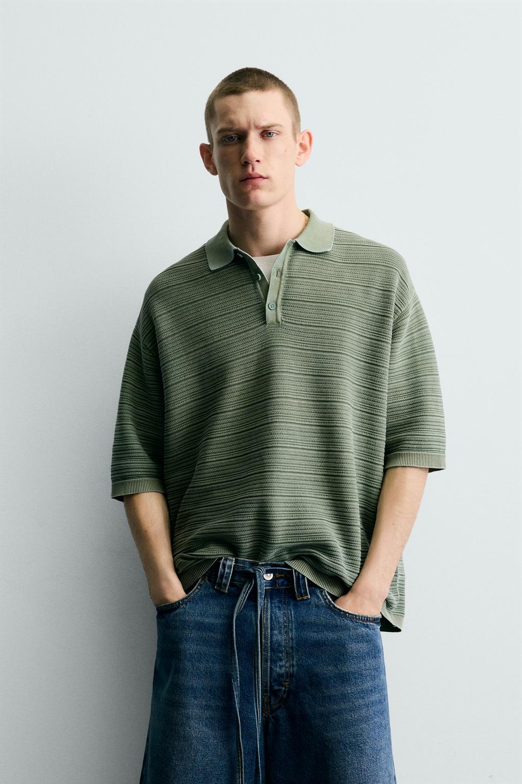 ПОЛО RELAXED FIT ИЗ СТРУКТУРНОГО ТРИКОТАЖА С ЭФФЕКТОМ ПОТЕРТОСТИ