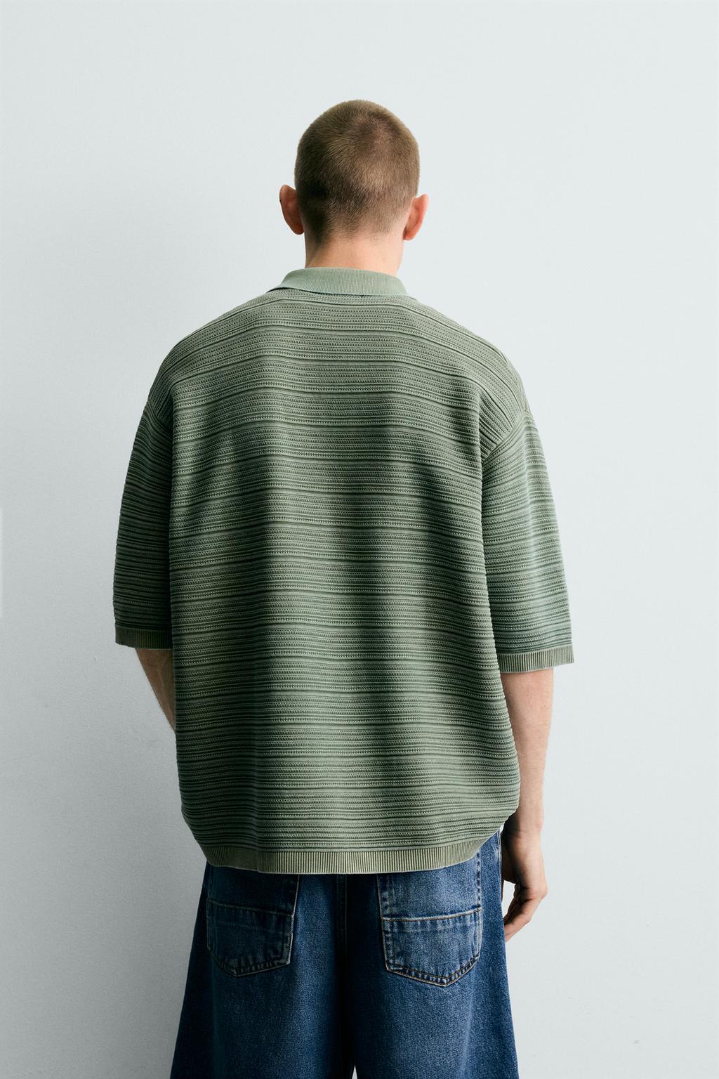 ПОЛО RELAXED FIT ИЗ СТРУКТУРНОГО ТРИКОТАЖА С ЭФФЕКТОМ ПОТЕРТОСТИ