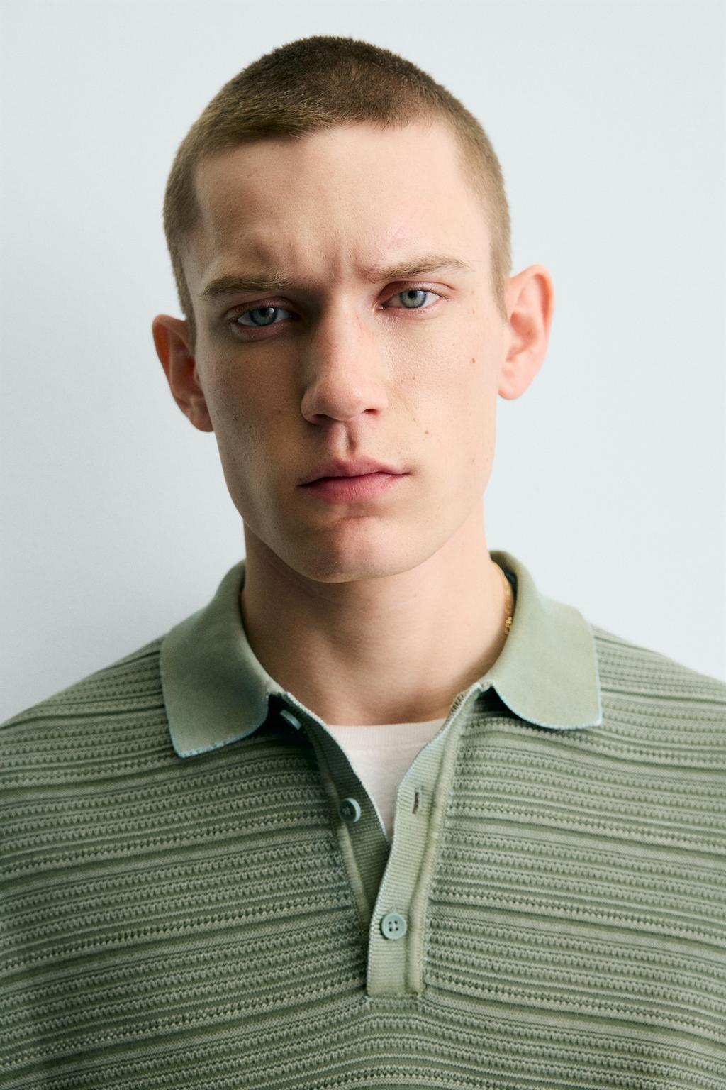 ПОЛО RELAXED FIT ИЗ СТРУКТУРНОГО ТРИКОТАЖА С ЭФФЕКТОМ ПОТЕРТОСТИ