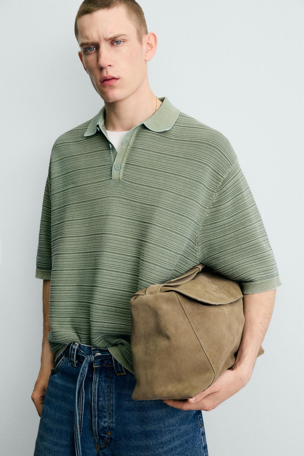 ПОЛО RELAXED FIT ИЗ СТРУКТУРНОГО ТРИКОТАЖА С ЭФФЕКТОМ ПОТЕРТОСТИ