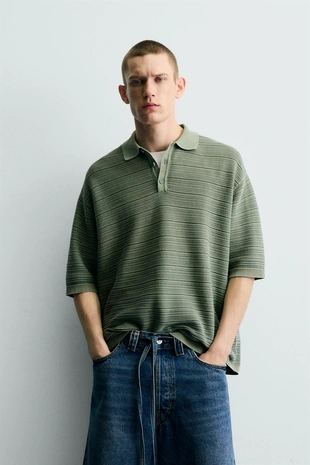 Поло Relaxed Fit из структурного трикотажа с эффектом потертости- Заказать в России