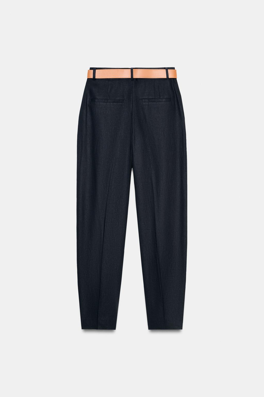 БРЮКИ ИЗ ЛЬНА С ЗАЩИПАМИ И РЕМНЕМ