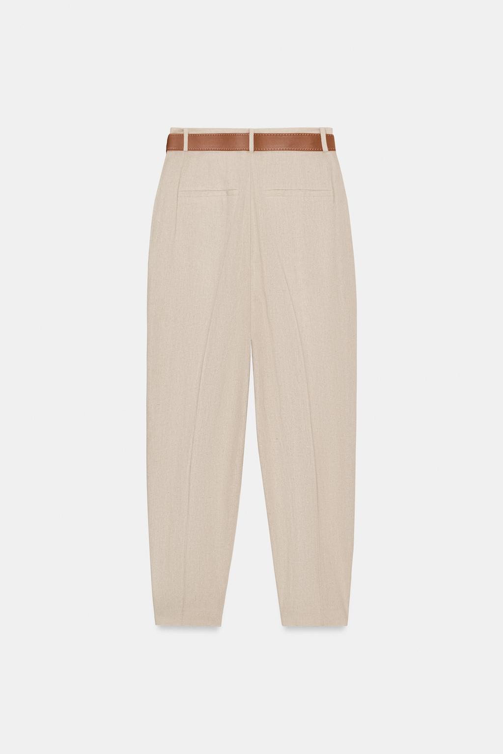 БРЮКИ ИЗ ЛЬНА С ЗАЩИПАМИ И РЕМНЕМ