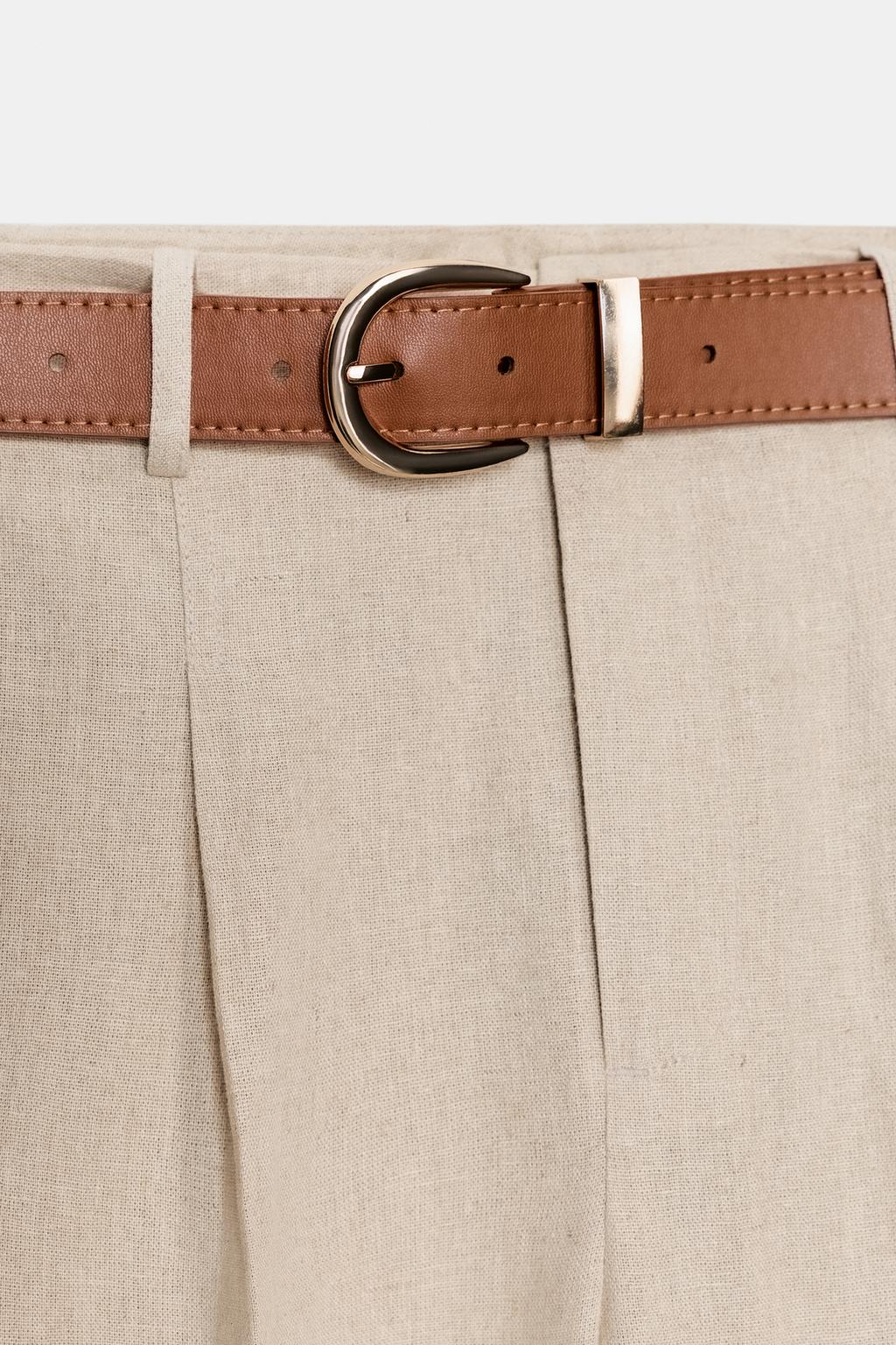 БРЮКИ ИЗ ЛЬНА С ЗАЩИПАМИ И РЕМНЕМ