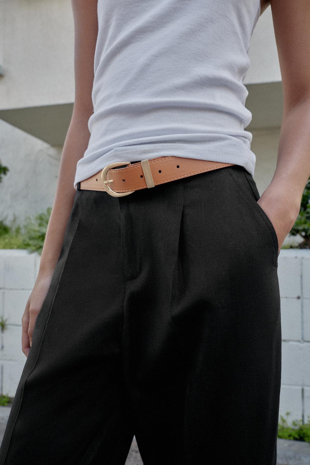 БРЮКИ ИЗ ЛЬНА С ЗАЩИПАМИ И РЕМНЕМ