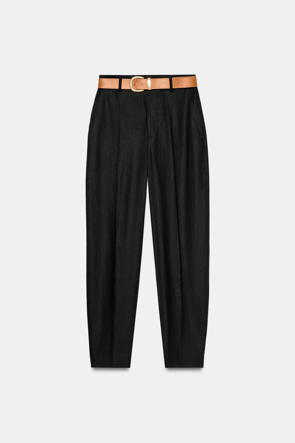 БРЮКИ ИЗ ЛЬНА С ЗАЩИПАМИ И РЕМНЕМ