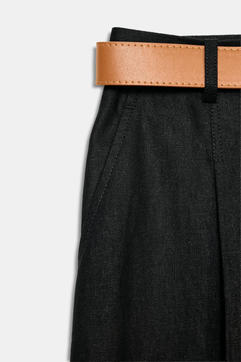 БРЮКИ ИЗ ЛЬНА С ЗАЩИПАМИ И РЕМНЕМ