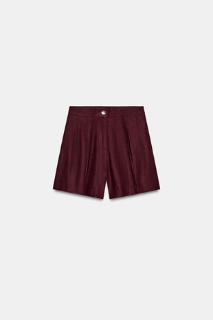 Бермуды из смесового льна с защипами- Заказать в России