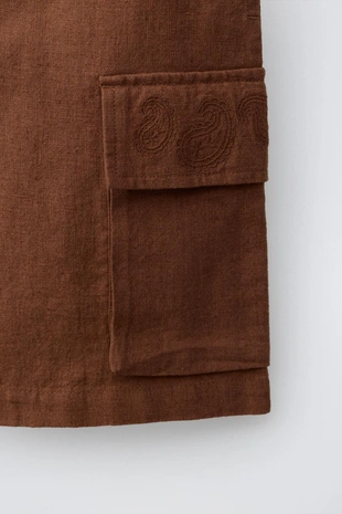 Бермуды из смесового льна с вышивкой- Заказать в России