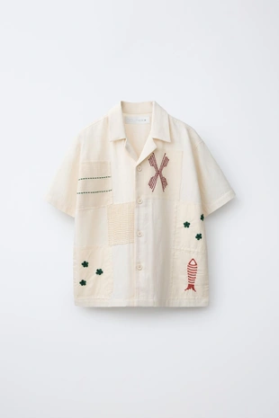 Рубашка пэчворк с вышивкой из льна и хлопка- Заказать в России