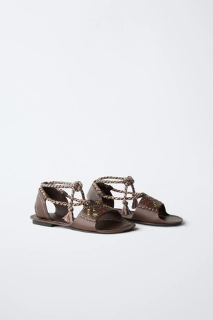 Кожаные сандалии с вышивкой- Заказать в России