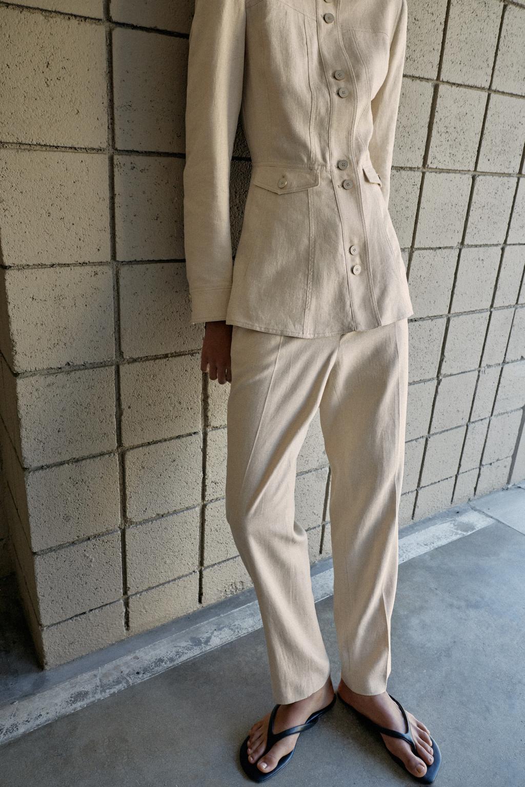 ЗАУЖЕННЫЕ БРЮКИ ИЗ СМЕСОВОГО ЛЬНА