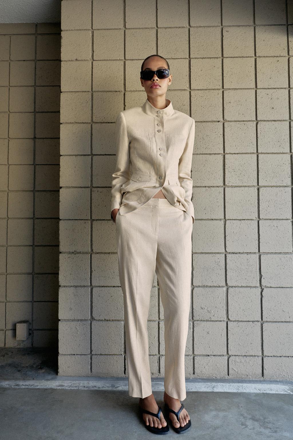 ЗАУЖЕННЫЕ БРЮКИ ИЗ СМЕСОВОГО ЛЬНА