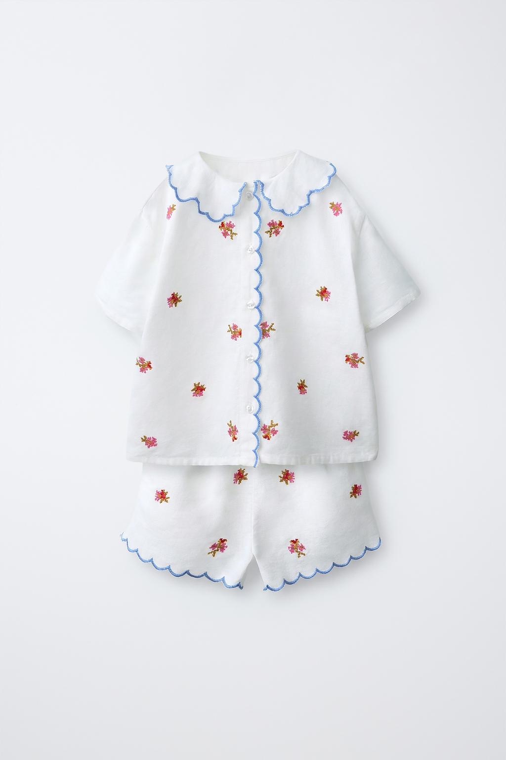 4-10 ЛЕТ/ПИЖАМА С ВЫШИВКОЙ ИЗ ХЛОПКА И ЛЬНА