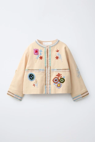 Куртка из хлопка и льна с вышивкой- Заказать в России