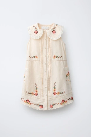 Платье с вышитым круглым воротником- Заказать в России