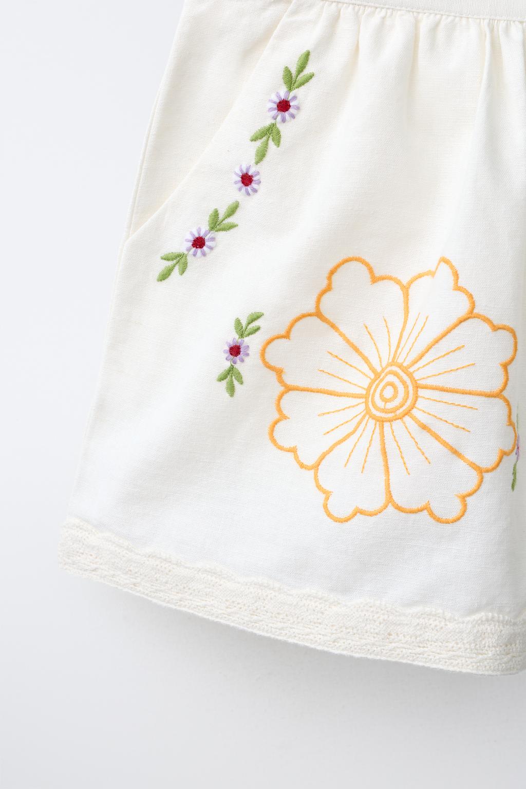 ШОРТЫ ИЗ ХЛОПКА И ЛЬНА С ВЫШИВКОЙ ЦВЕТОВ