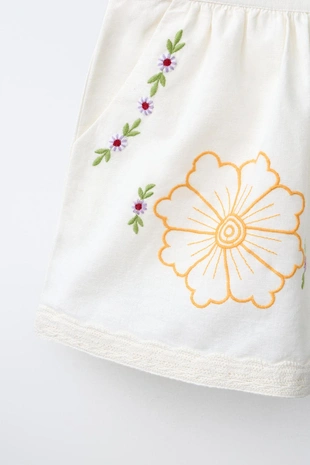 Шорты из хлопка и льна с вышивкой цветов- Заказать в России