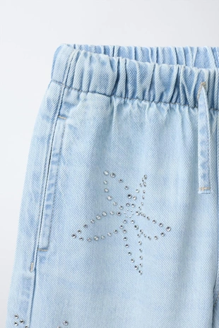 Джинсы Wide Leg со стразами- Заказать в России