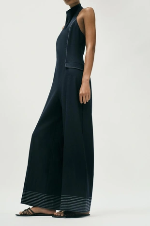 Комбинезон халтер с контрастной строчкой и льном- Заказать в России