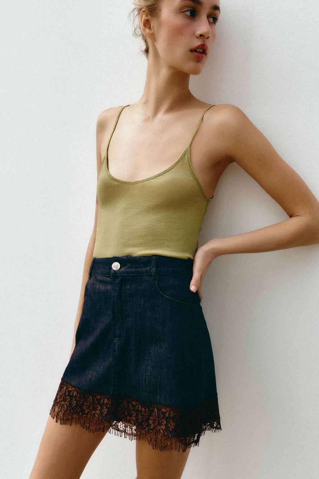 ДЖИНСОВЫЕ ЮБКА-ШОРТЫ Z1975 С КРУЖЕВОМ