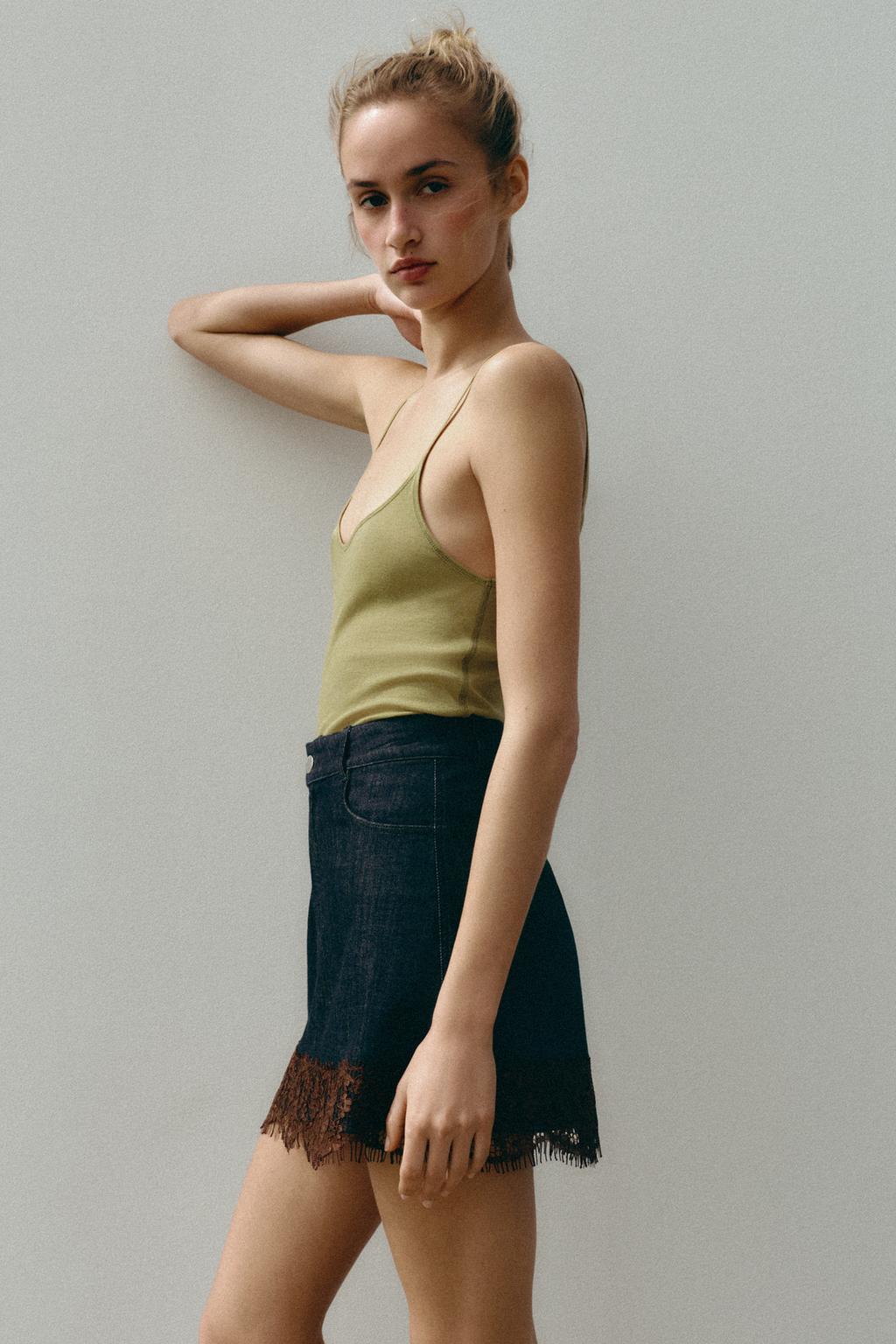 ДЖИНСОВЫЕ ЮБКА-ШОРТЫ Z1975 С КРУЖЕВОМ