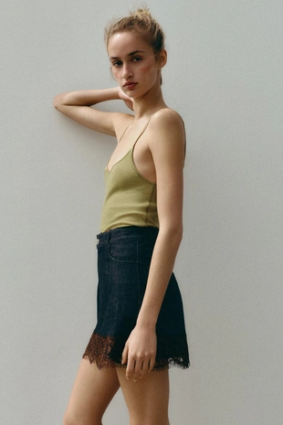 Джинсовые юбка-шорты Z1975 с кружевом- Заказать в России