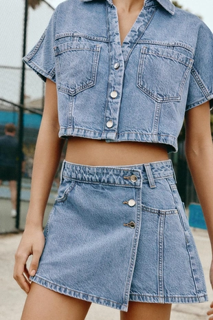 Джинсовые юбка-шорты Z1975 с запахом- Заказать в России