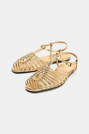 Сандалии на плоской подошве с металлическим эффектом- Заказать в России