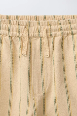 Прямые брюки в полоску из хлопка и льна- Заказать в России