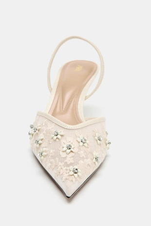 Туфли-мюли из сетчатой ткани с бусинами- Заказать в России