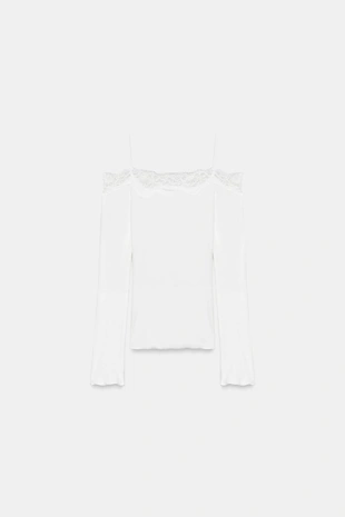 Комбинированный топ с открытыми плечами- Заказать в России