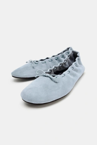 Замшевые балетки с бантом- Заказать в России