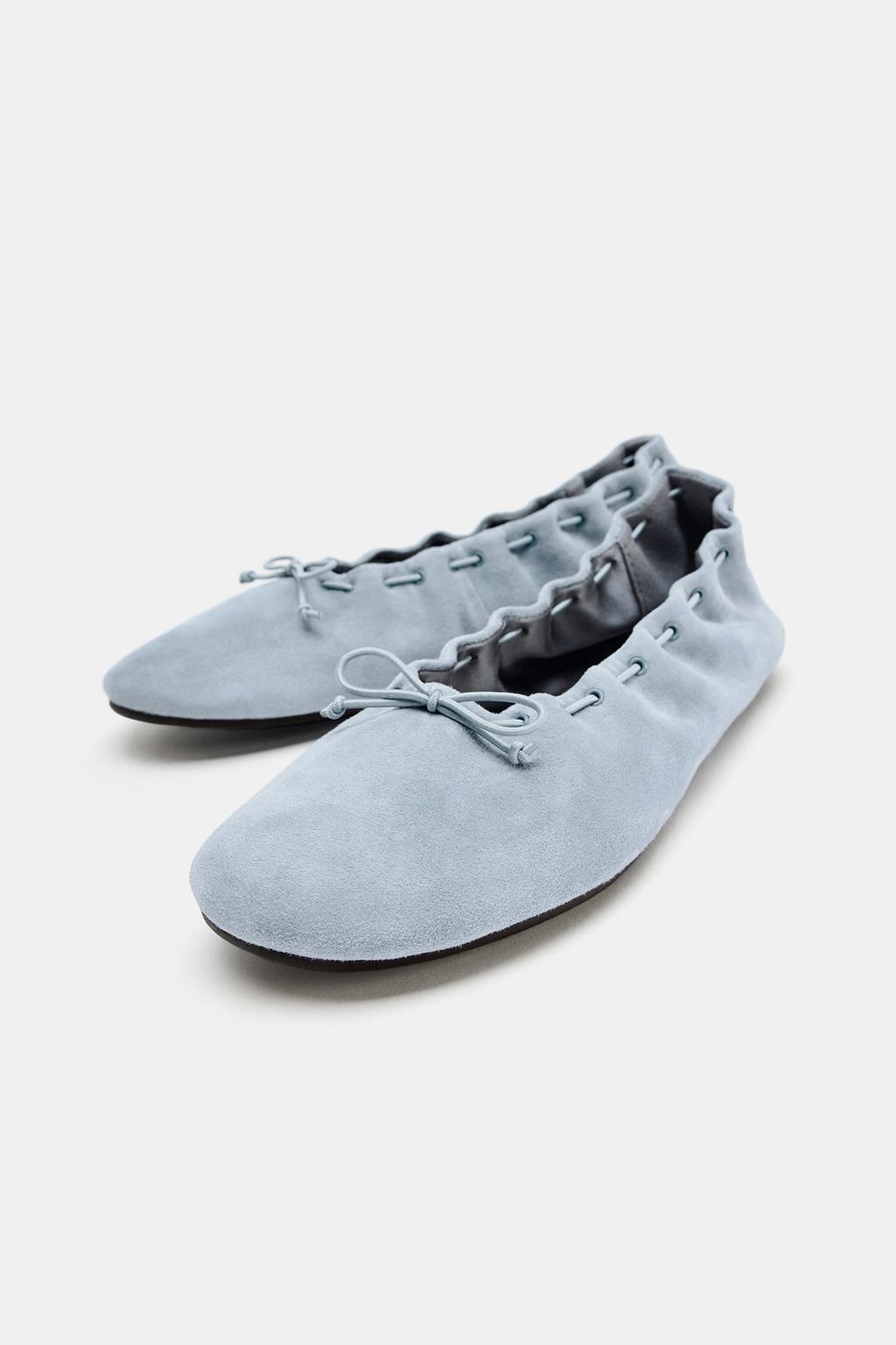 ЗАМШЕВЫЕ БАЛЕТКИ С БАНТОМ