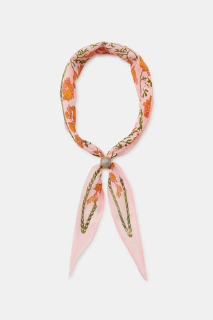 Шелковая бандана с цветочным принтом и камнем- Заказать в России