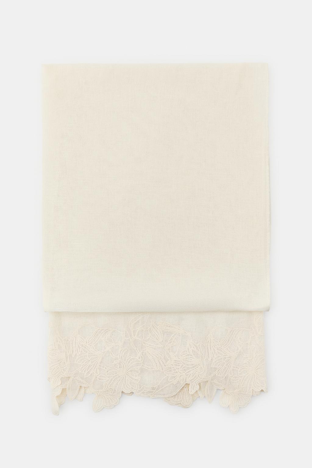 ХЛОПКОВО-ЛЬНЯНОЙ ШАРФ С КРУЖЕВОМ