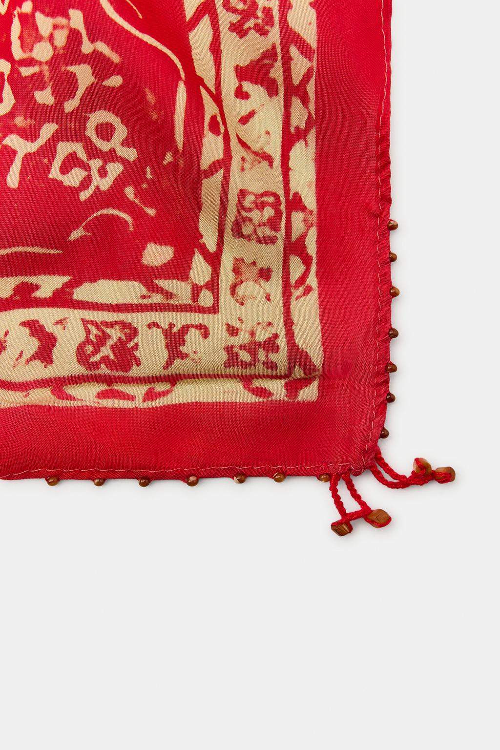 ШЕЛКОВЫЙ ШАРФ С ПРИНТОМ И БУСИНАМИ