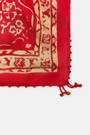 Шелковый шарф с принтом и бусинами- Заказать в России