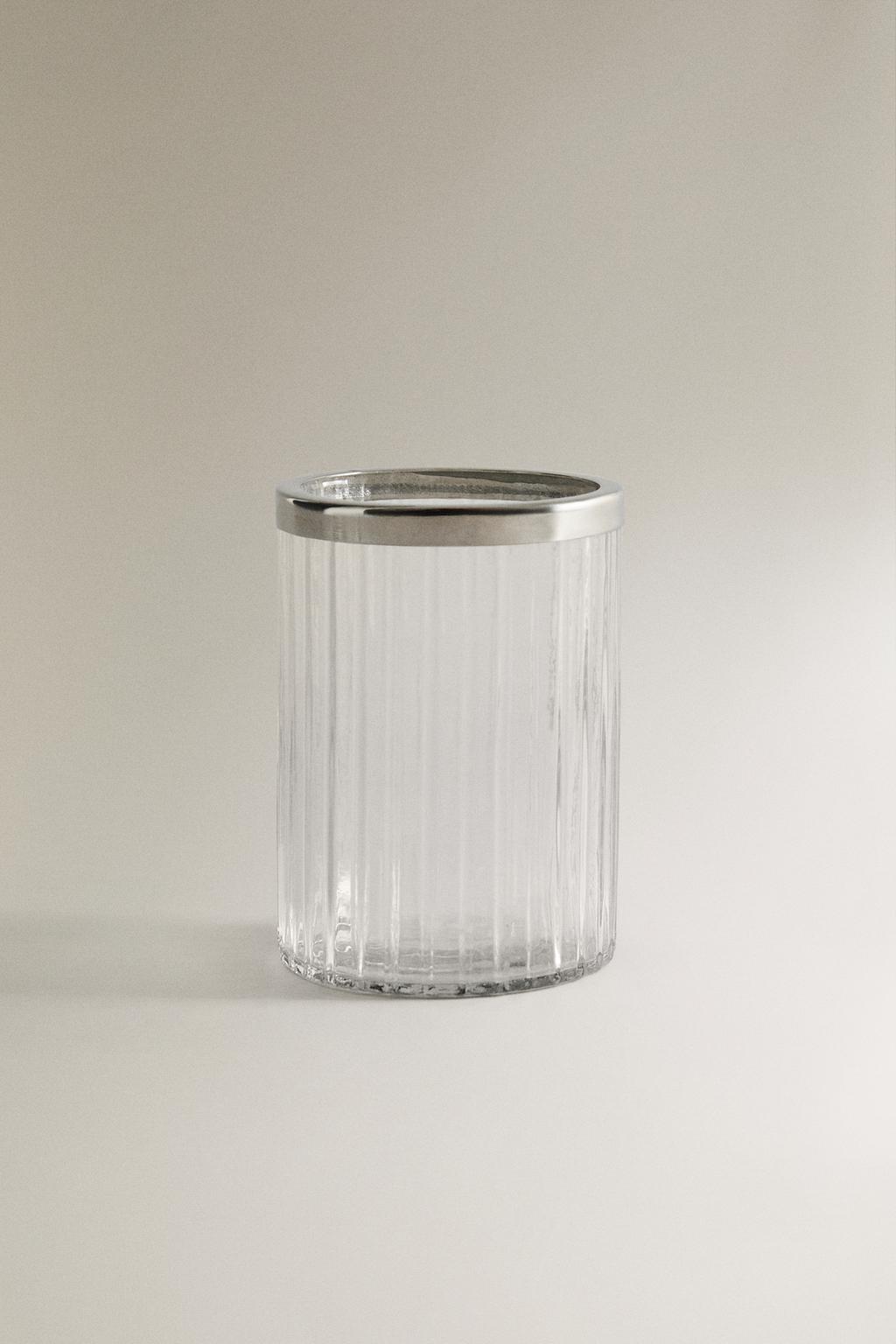 Держатель для зубных щеток из стекла с металлическим кольцом