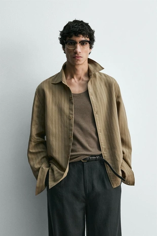 Рубашка струящегося покроя в полоску- Заказать в России