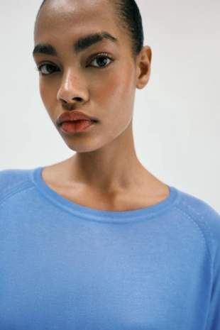 Blue marl | 1509/015/412 - Zara Базовый свитер из тонкого трикотажа