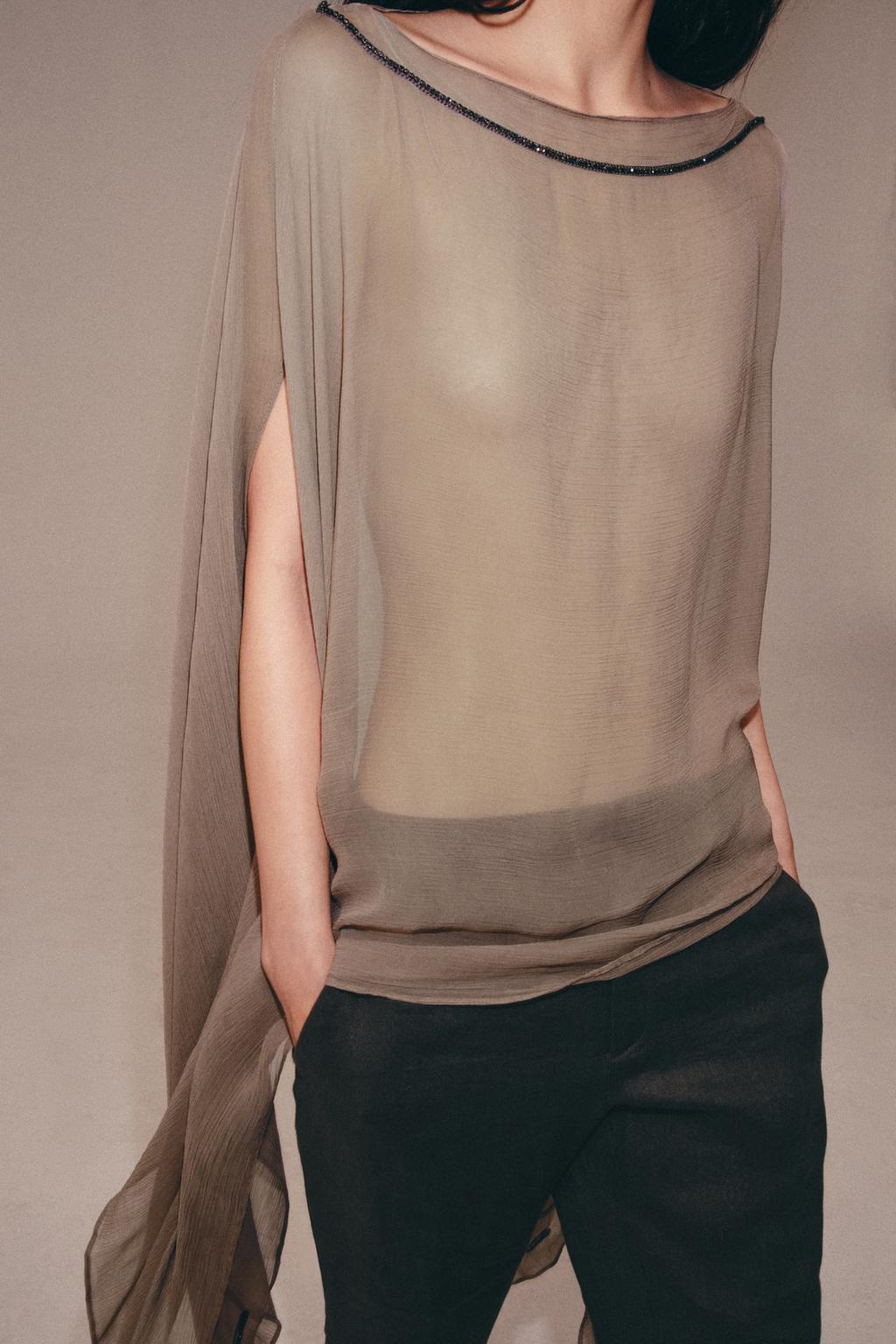 ДЛИННАЯ НАКИДКА ИЗ 100% ВИСКОЗЫ С БЛЕСТКАМИ