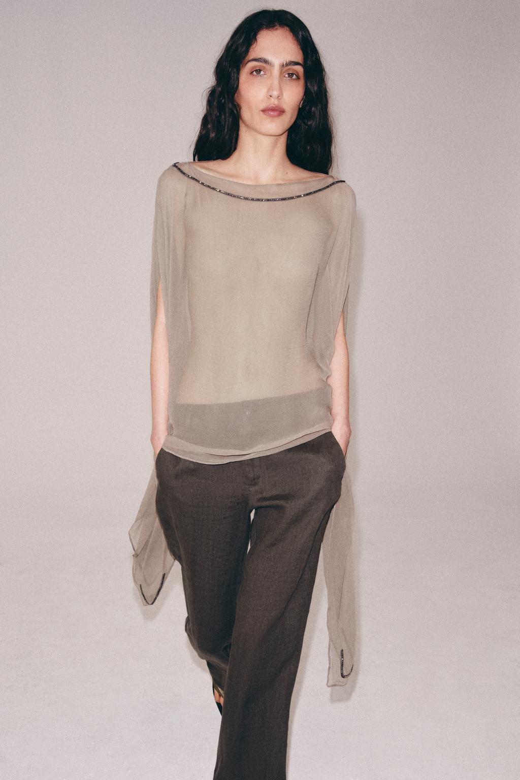 ДЛИННАЯ НАКИДКА ИЗ 100% ВИСКОЗЫ С БЛЕСТКАМИ