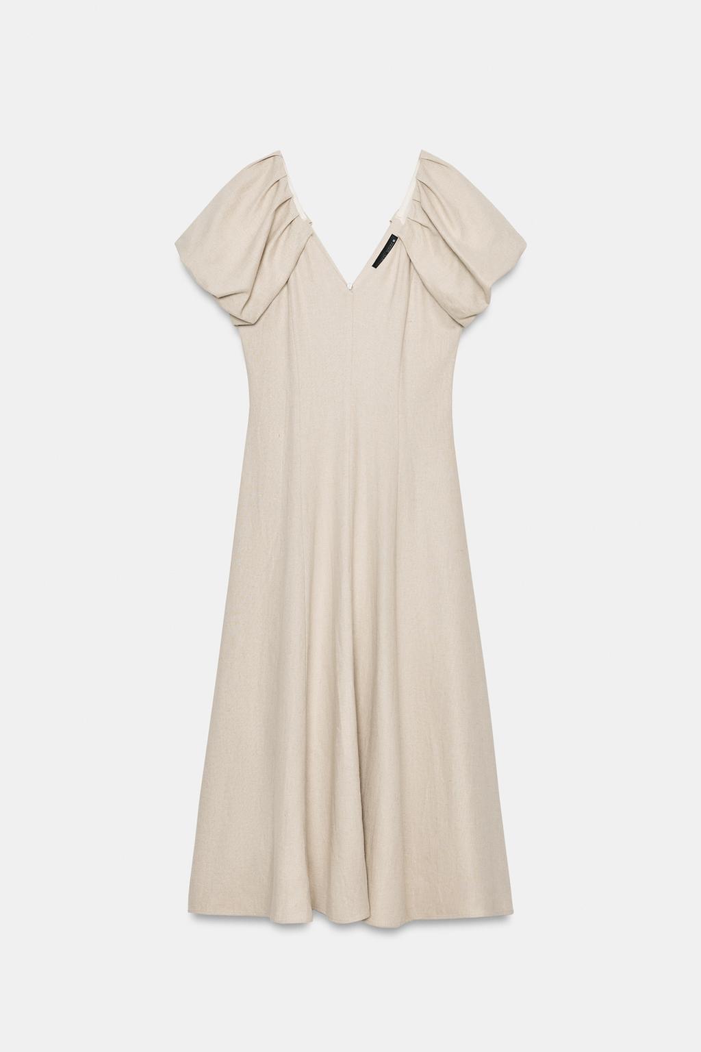 ПЛАТЬЕ МИДИ ИЗО ЛЬНА С ОБЪЕМНЫМИ РУКАВАМИ