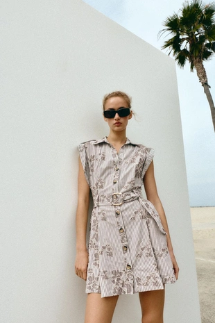 Купить Zara Платье с вышивкой, пайетками и ремнем