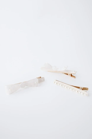 Набор из трех заколок для волос из перламутра с бантами и бусинами- Заказать в России