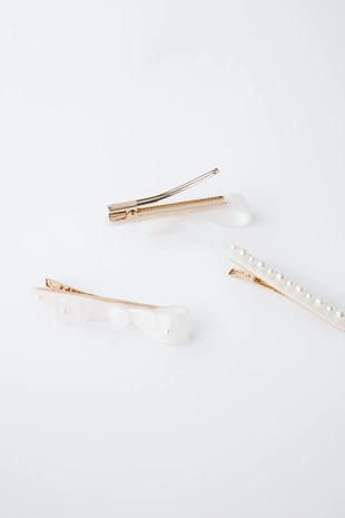 Набор из трех заколок для волос из перламутра с бантами и бусинами- Заказать в России