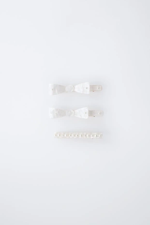 Набор из трех заколок для волос из перламутра с бантами и бусинами- Заказать в России