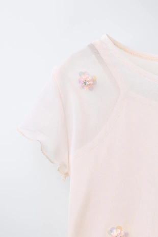 Футболка из двойного тюля с цветком- Заказать в России